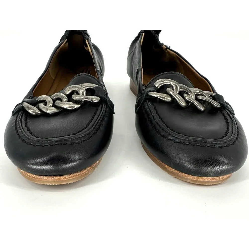 Söfft Kadyn Black Leather Chain Link Round Toe Slip On Ballet Loafer Flat Size 8 - Picture 7 of 10